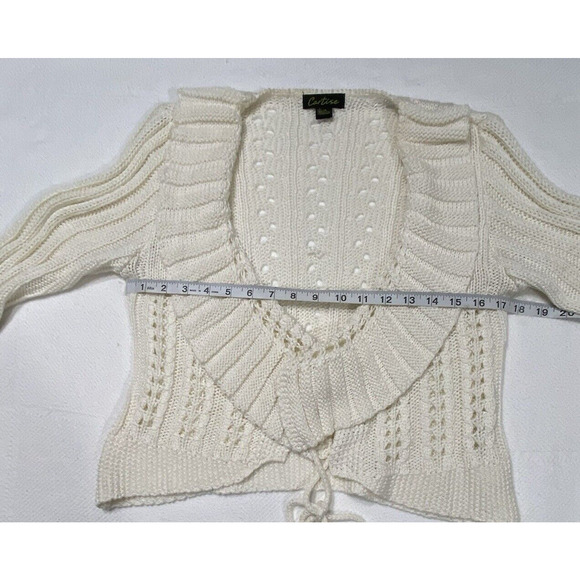 Cartise Cropped Cardigan Boutique Style Sweater Wrap Knit Juniors Large Ruffle - Picture 10 of 14